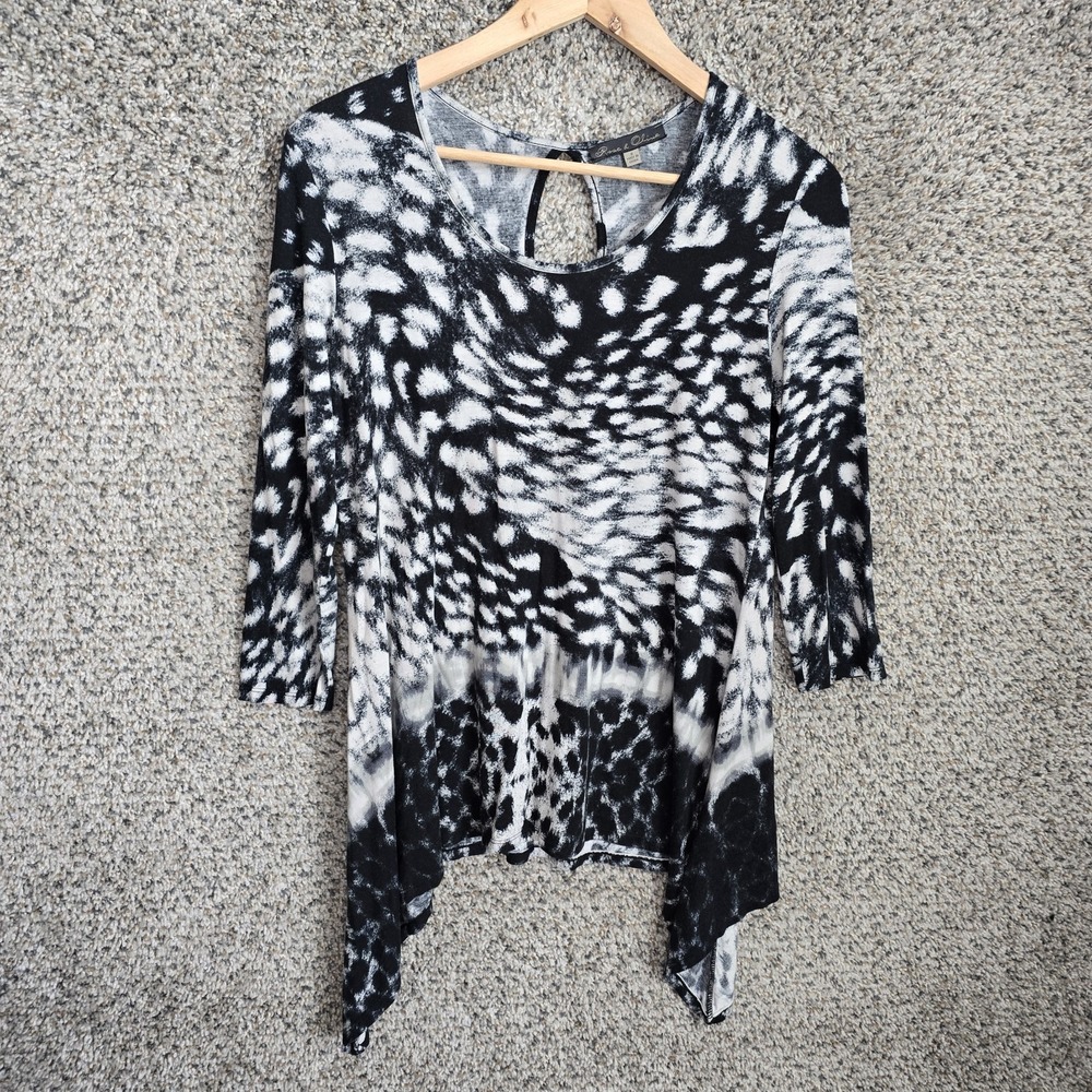 Rose & Olive Top Womens Small Black Scoop Neck Knit 3/4 Sleeve Stretch Casual